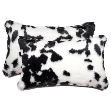 Belton Faux Fur Pillows, Set of 2, Sugarland Black/White, 12"x20"