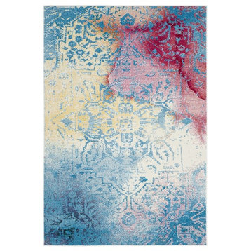 Safavieh Watercolor Collection WTC620 Rug, Light Blue/Light Yellow, 6'7" Square
