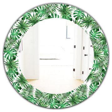 Designart Tropical Mood Foliage 8 Bohemian Frameless Oval Or Round Wall Mirror,