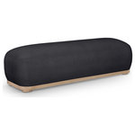 Meridian Furniture - Calum Upholstered Bench, Black, Chenille Fabric, Natural Finish - Being a benchwarmer is quite the experience when you're seated on this Calum black chenille fabric bench. This lovely bench has the bells and whistles your room is looking for, from its posh, comfy seat upholstered in soft black chenille fabric to its classic shape. It's plump and cozy enough for snuggling up with a good book yet utilitarian enough to create a handy spot to sit while pulling on boots or shoes. Its solid wood frame adds durability to its midcentury modern design, making it quintessential for multiple spaces.