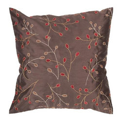 Chocolate and Red Leafy Square Pillow by Surya - Decorative Pillows