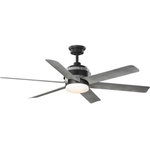 Progress Lighting - Kaysville 6-Blade Grey Weathered Wood 56" DC Motor LED Industrial Ceiling Fan - Offer modern industrial style with the Kaysville Collection 6-Blade Grey Weathered Wood 56-Inch DC Motor LED Urban Industrial Ceiling Fan.