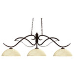 Z-Lite - Phoenix 3-Light Billiard, Bronze With Golden Mottle Glass - Bold flowing curves define this three light fixture. Finished in bronze this fixture uses dome golden mottle glass shades to create a contemporary yet classic look. This fixture includes 72" of chain on both sides to ensure a perfect hanging height.&nbsp