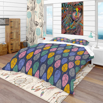 Pattern of Multicolored Feathers Southwestern Duvet Cover, King