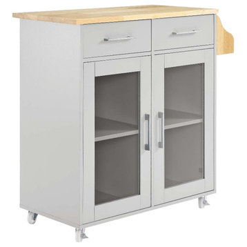 Modway Wood Cuisine Kitchen Cart with Full-Glide Drawers in Light Gray/Natural