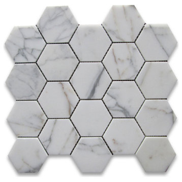 Statuary White Marble 3 inch Hexagon Mosaic Tile Honed, 1 sheet
