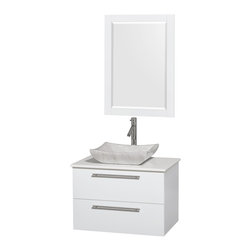 30 inch Single Bathroom Vanity in Glossy White White Man-Made Stone Countertop, - Bathroom Vanities And Sink Consoles