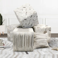 Pasargad Home Galaxy Collection Silver Cowhide Pouf Ottoman