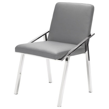 Nika Modern Dining Chair, Contemporary Side Chair, Faux Leather, Gray