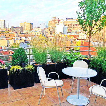 Manhattan Roof Garden: Paver Deck, Terrace, Container Plants, Grasses, Bistro