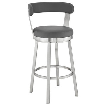 Bryant 30 Bar Height Swivel Bar Stool in Brushed Stainless Steel Finish and...