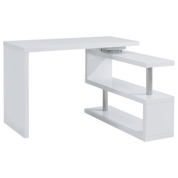 UrbanPro Engineered Wood Adjustable Corner Writing Desk in White and Chrome