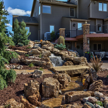 Rocky Mountain Water Stream in Luxury Backyard Landscape