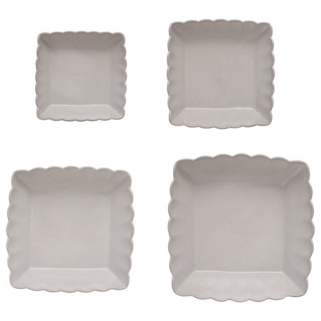 Square Serving Dishes, Scalloped Edge, Various Sizes, Matte White, Set of 4