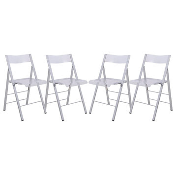 LeisureMod Menno Stackable Dining Folding Chair, Clear, Set of 4, Clear