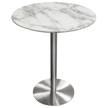 Stella Round Bar Height Table With Silver Metal Base, White