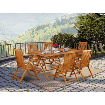 Folding Outdoor Dining Set, Acacia Wood Table and Slatted Chairs, Teak, 7 Pieces