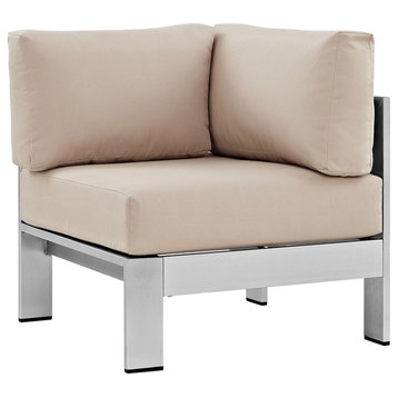 Modern Contemporary Urban Outdoor Patio Corner Sofa Chair, Beige, Aluminum