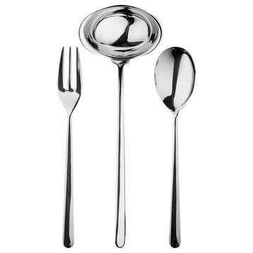 3-Piece Serving Set, Fork, Spoon and Ladle, Linea, Silver