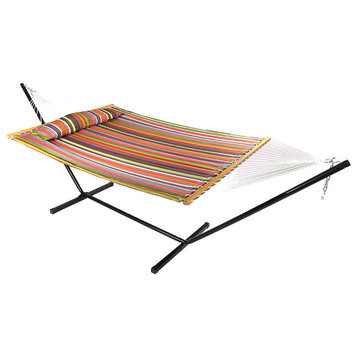Sunnydaze Quilted Spreader Bar Hammock and 12' Stand, Canyon Sunset