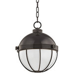 Hudson Valley Lighting - Sumner 1-Light 12" Pendant With White Shade, Finish: Old Bronze - The hanging globe-half opaque white glass diffuser, half metallic shell-is a perennial favorite. In our Sumner family, thumbscrews with lathe-cut knurling add to its industrial evocations.
