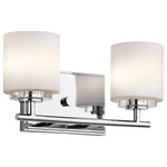 Kichler - Bath 2-Light Halogen - Add a touch of bling and make any modern bath glamorous with this 2 light bath light from the O'Hara collection. The light from the Satin Etched Cased Opal glass sparkles on the clean lines of the Chrome finish and crystal bobeche.