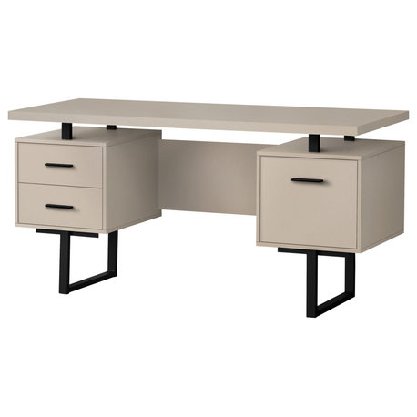 Computer Desk, Home Office, Laptop, Storage Drawers, 60"L, Work, Metal, Beige