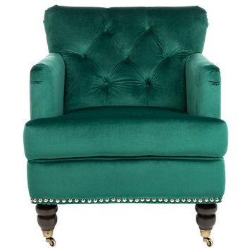 Leonard Tufted Club Chair Emerald/ Espresso