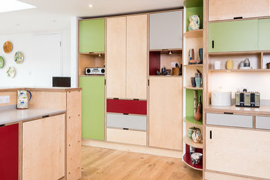 Bright and bold plywood kitchen