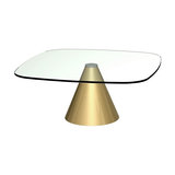 Oscar Small Square Coffee Table, Clear Glass, Brass Base