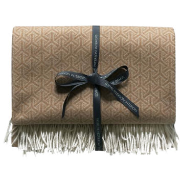 Tan Wool and Cashmere Geometric Throw, Andrew Martin Monte