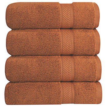 A1HC Bath Sheet Set, 100% Ring Spun Cotton, Ultra Soft, Quick Dry, Burnt Caramel, 4 Piece Bath Sheet (35x70)