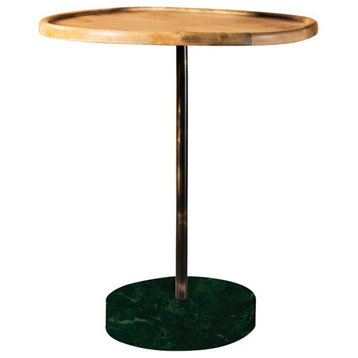 Coaster Ginevra Round Marble Base Wood Top Accent Table in Natural and Green