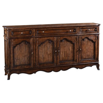 Sideboard French Country Provincial Rustic Pecan Four Doors