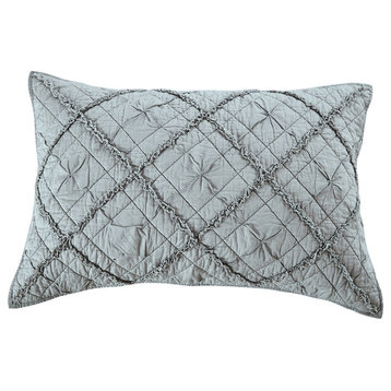 Diamond Applique Luxury Pure Voile Quilted Pillow Sham, Fog, Standard