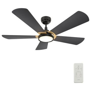 CARRO 52'' Smart Voice Control Ceiling Fan With Remote and Dim LED Lights, Black/Gold