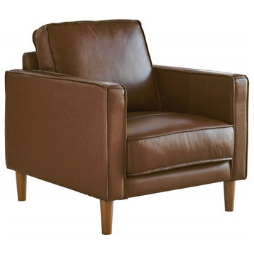 Pemberly Row 32" Contemporary Top-Grain Leather Armchair in Chestnut