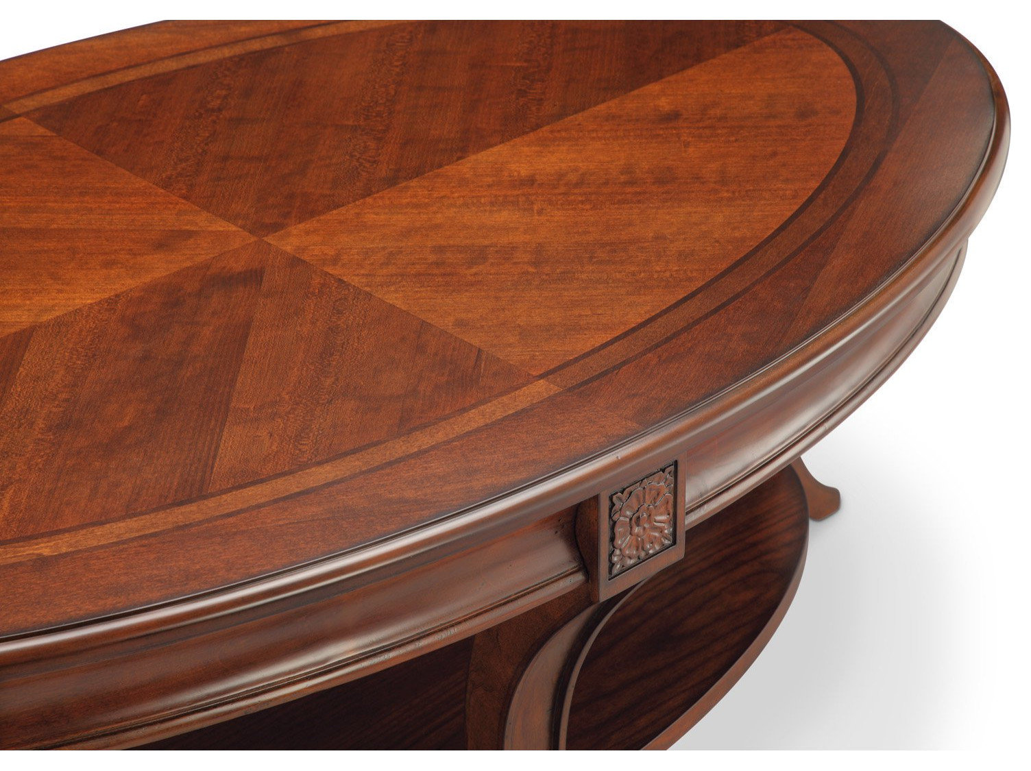 Traditional Solid Wood Oval Coffee Table in Cherry with Casters ...