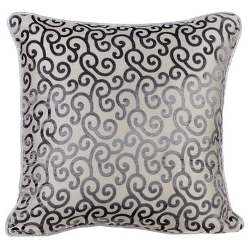 Gray Decorative Pillow Covers 18"x18" Velvet, Paloma Gray Scrolls