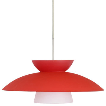 Trilo 15 1-Light Cord Pendant With Flat Can Satin Nickel Red Matte Glass, LED