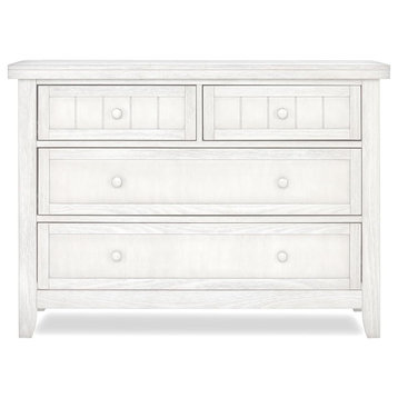 Farmhouse Dresser, 4 Storage Drawers With Round Pull Handles, Weathered White