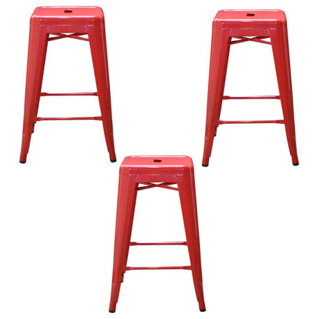 Loft Red 24" Metal Bar Stool, Set of 3