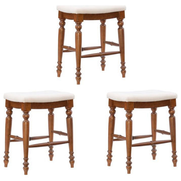 Home Square 3 Piece 25" Backless Upholstered Wood Counter Stool Set in Brown