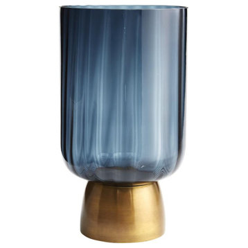 Ingram Hurricane Vase, Navy Optic Glass, Antique Brass, 8"W (4866 3MMN0)