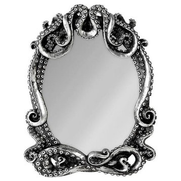 The Vault  Kraken Wall Compact Mirror - Antique Silver, Poly Resin