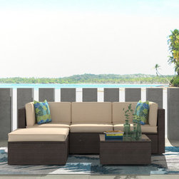 5 Piece Patio Sectional Furniture Outdoor Wicker Funiture Patio Conversation Set - Outdoor Sofas