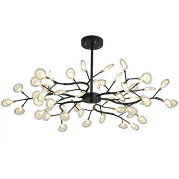 Gold/Black Nordic design flower LED chandelier for bedroom, living room, Black, 54 Bulbs, Frosted Acrylic Shade, Warm Light