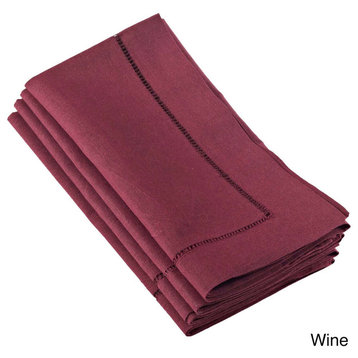 Solid Color Hemstitched Linen Blend 20x20 Napkin, Set of 4, Wine