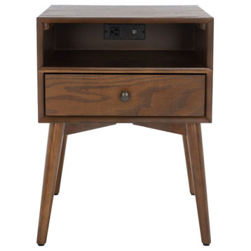 Safavieh Scully Nightstand With USB, Medium Oak/Antique Gold