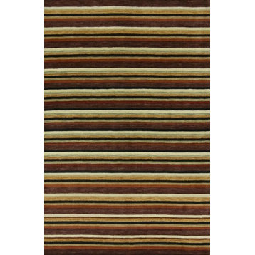 Gabbeh Striped Hand-Knotted Indian Oriental Area Rug, Multi, 9'10"x6'7"